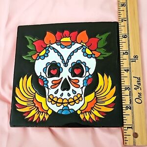 Day of the dead clay decorative tile